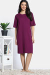 Zivame 2 Mile Fashion Knit Cotton Knee Length Nightdress - Plum Caspia — thumbnail 2